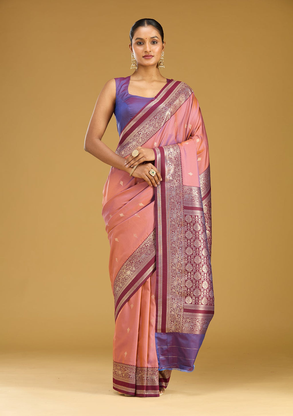 Onion Pink Zariwork (Gold) Silk Saree