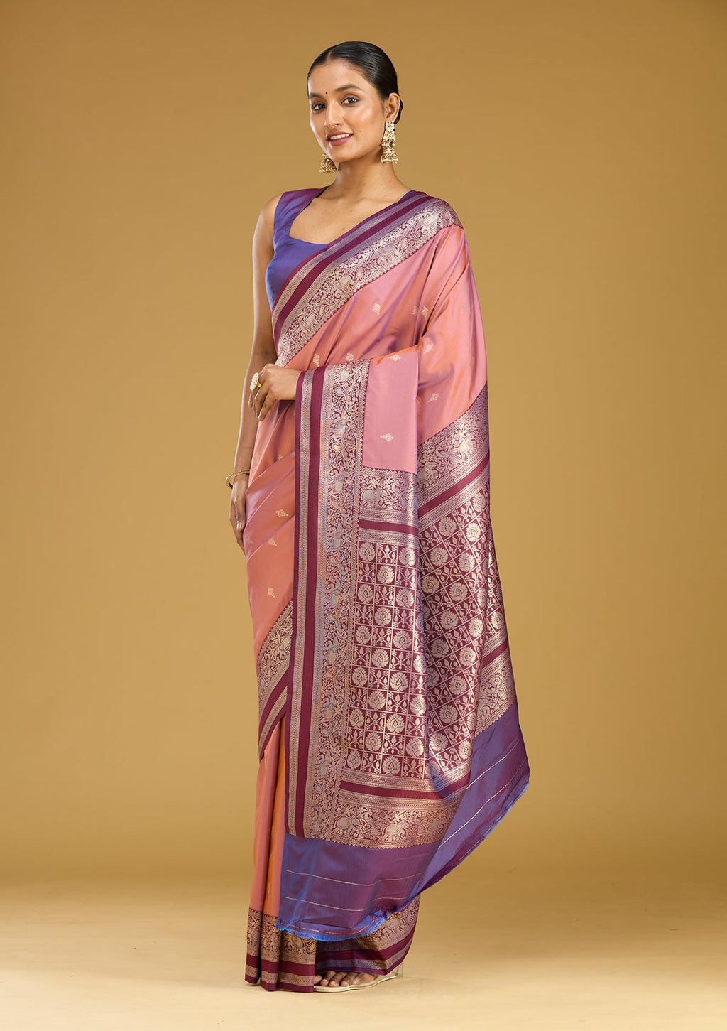 Onion Pink Zariwork (Gold) Silk Saree