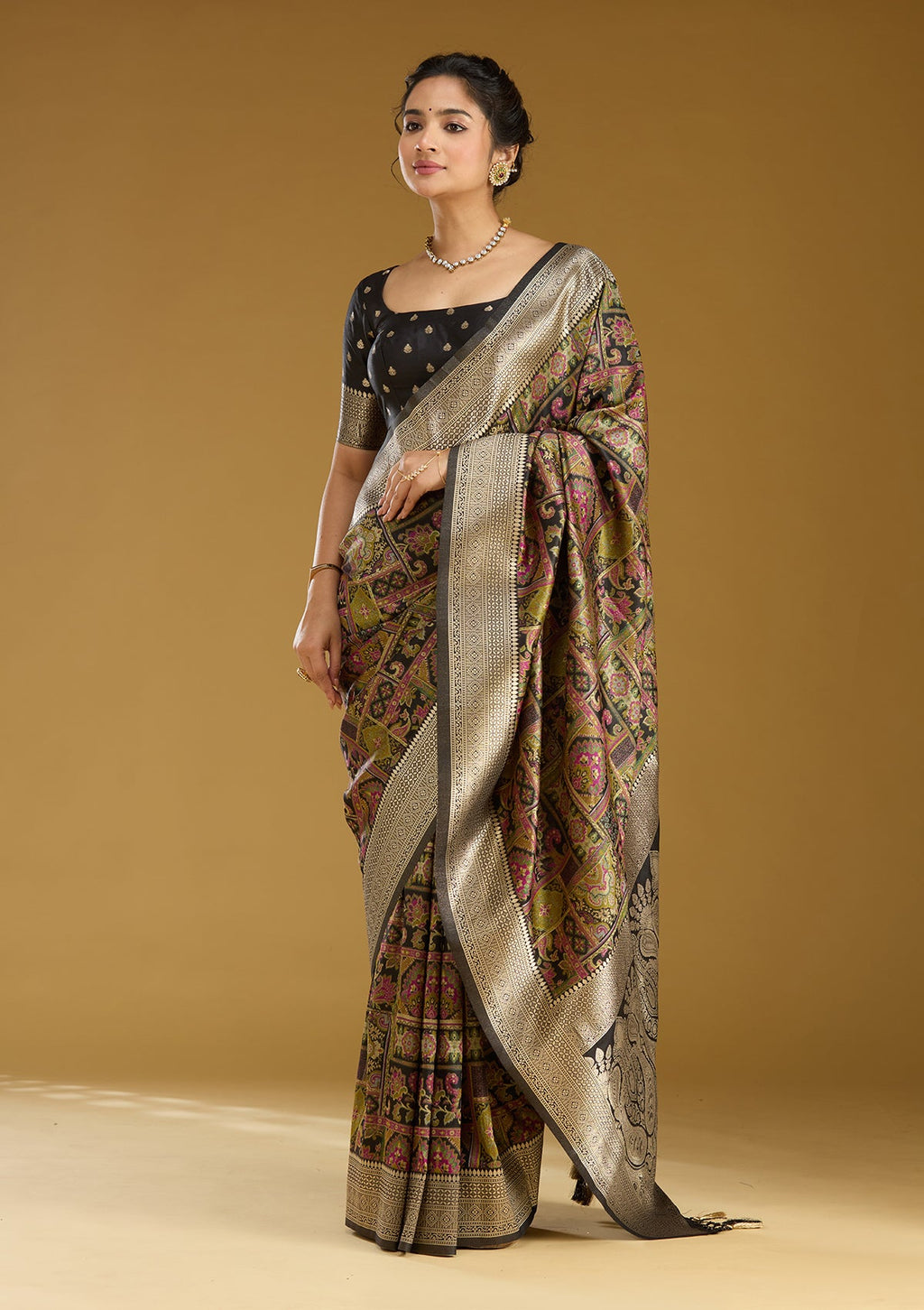 Black Zariwork (Silver) Art Silk Saree