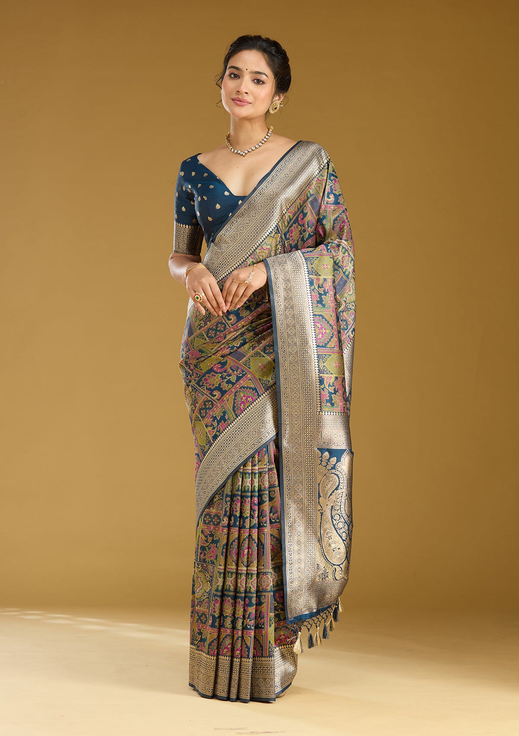 Peacock Blue Zariwork (Silver) Art Silk Saree