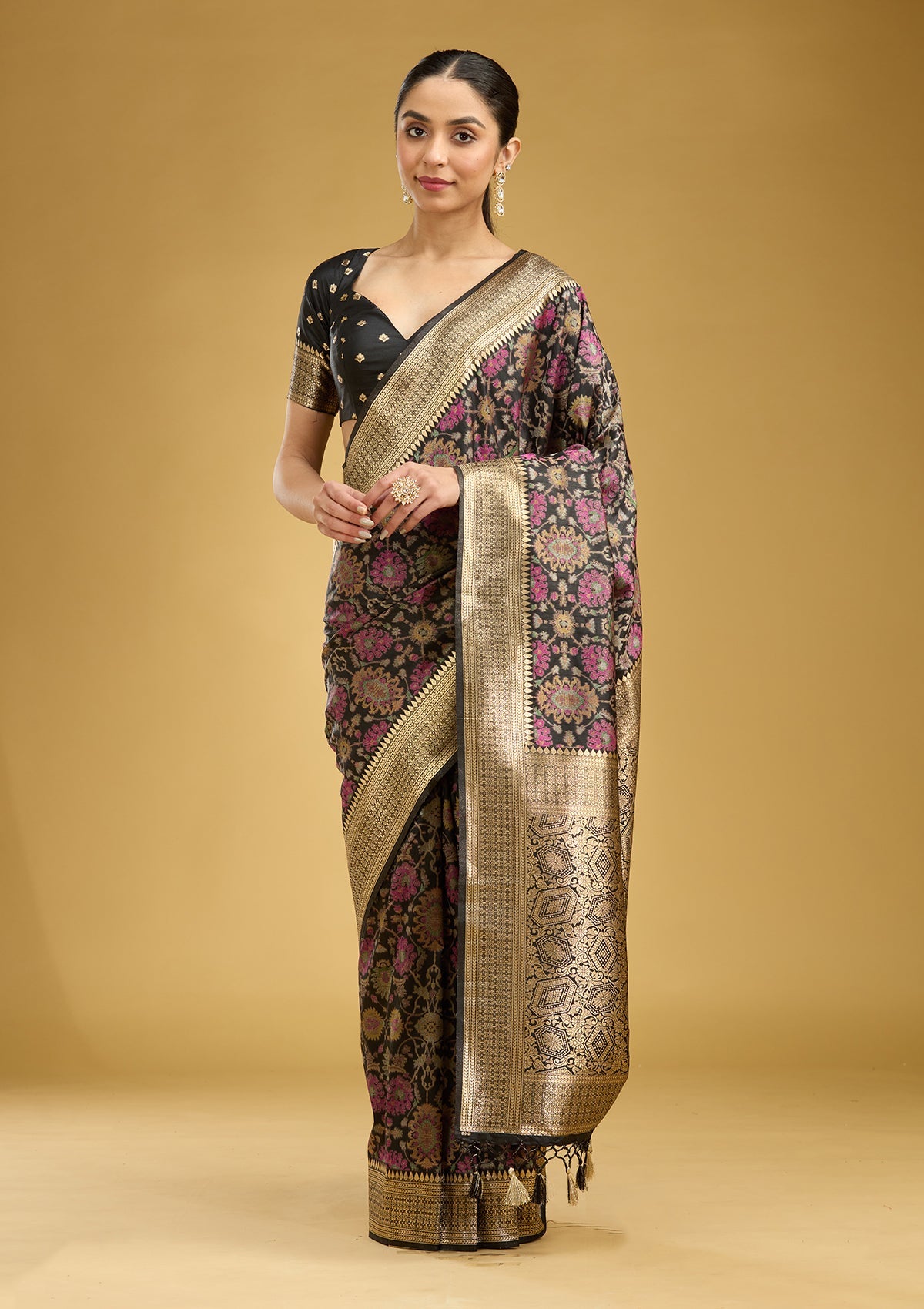 Black Printed Silk Saree