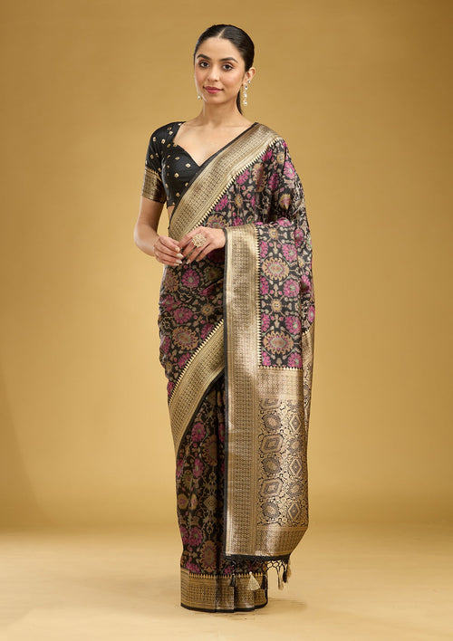 Black Printed Silk Saree