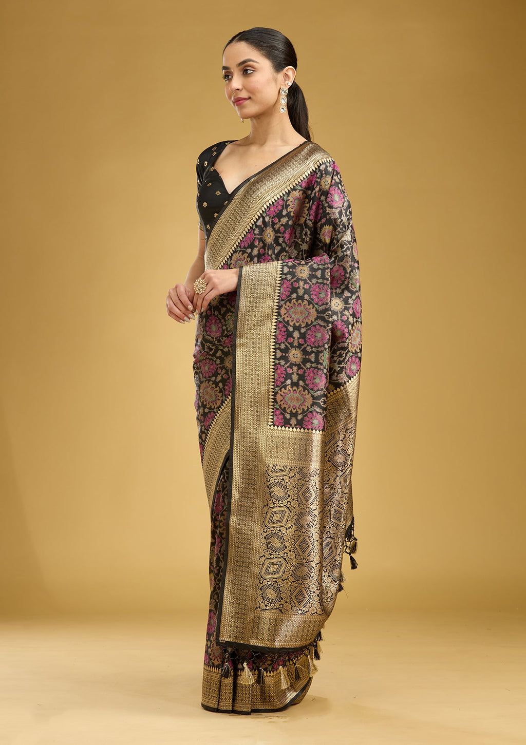 Black Printed Silk Saree