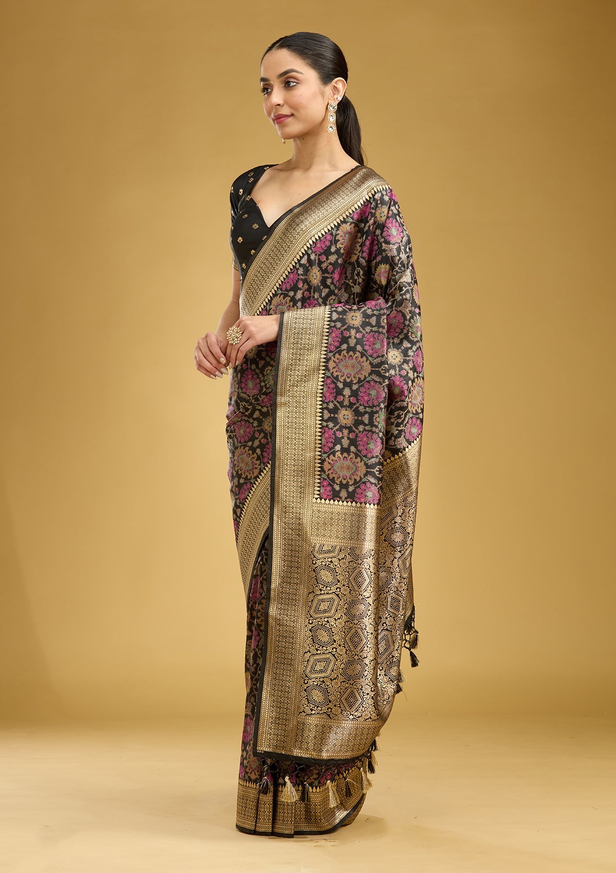 Black Printed Silk Saree
