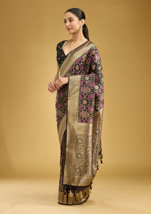 Black Printed Silk Saree