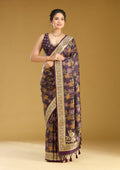 Wine Zariwork (Gold) Art Silk Saree