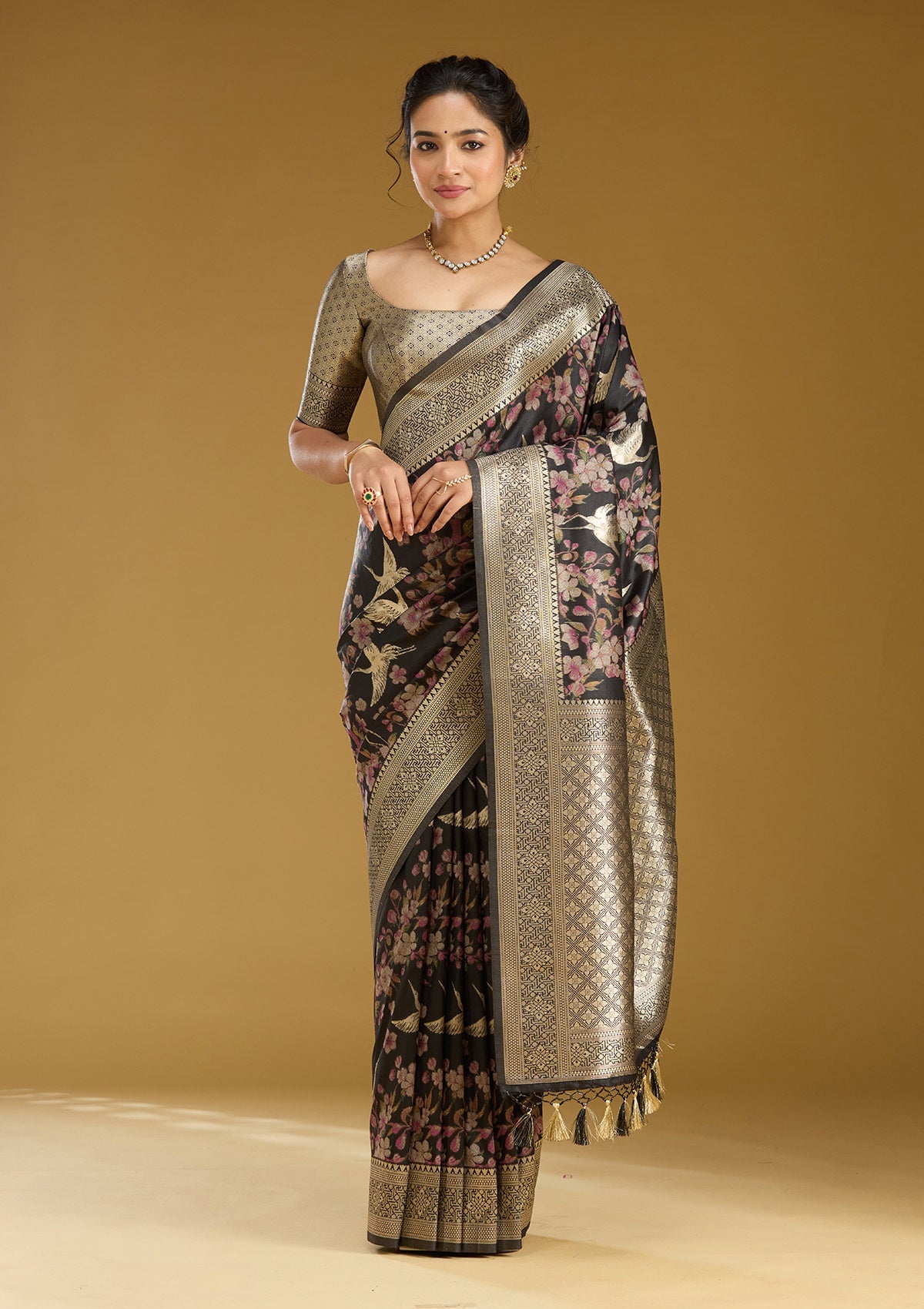Black Zariwork (Silver) Art Silk Saree