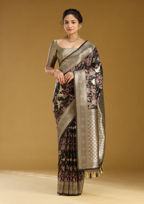 Black Zariwork (Silver) Art Silk Saree