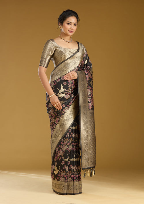 Black Zariwork (Silver) Art Silk Saree