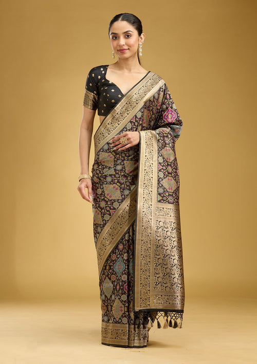 Black Printed Silk Saree