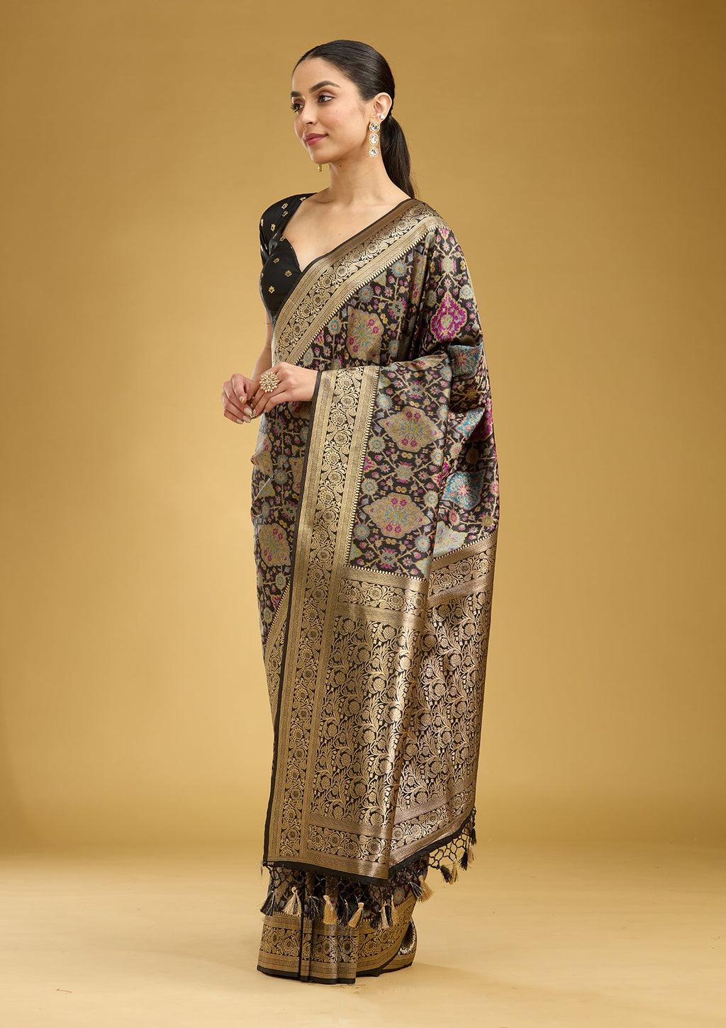 Black Printed Silk Saree