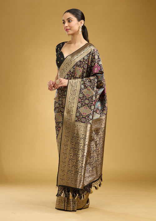 Black Printed Silk Saree