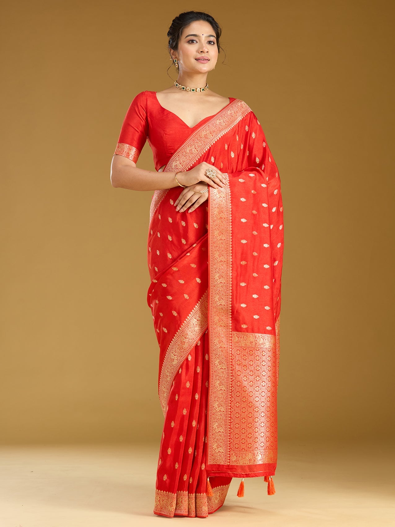 Orange Zariwork (Gold) Silk Saree