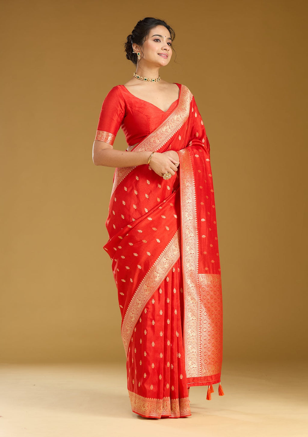 Orange Zariwork (Gold) Silk Saree