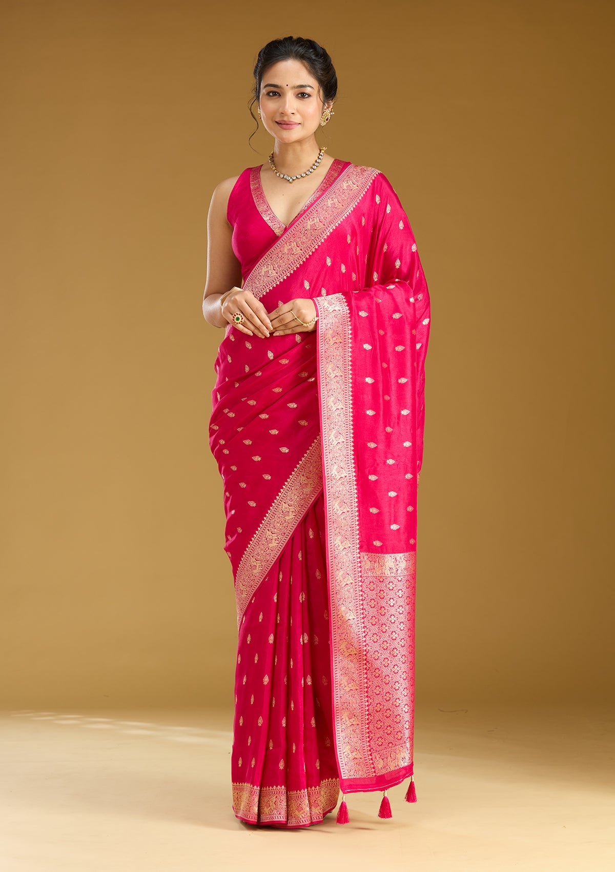 Rani Pink Zariwork (Gold) Silk Saree