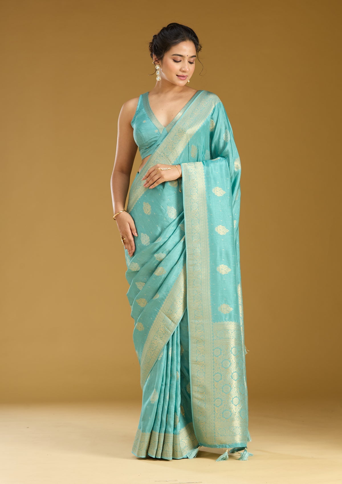 Sky Blue Zariwork (Gold) Silk Saree