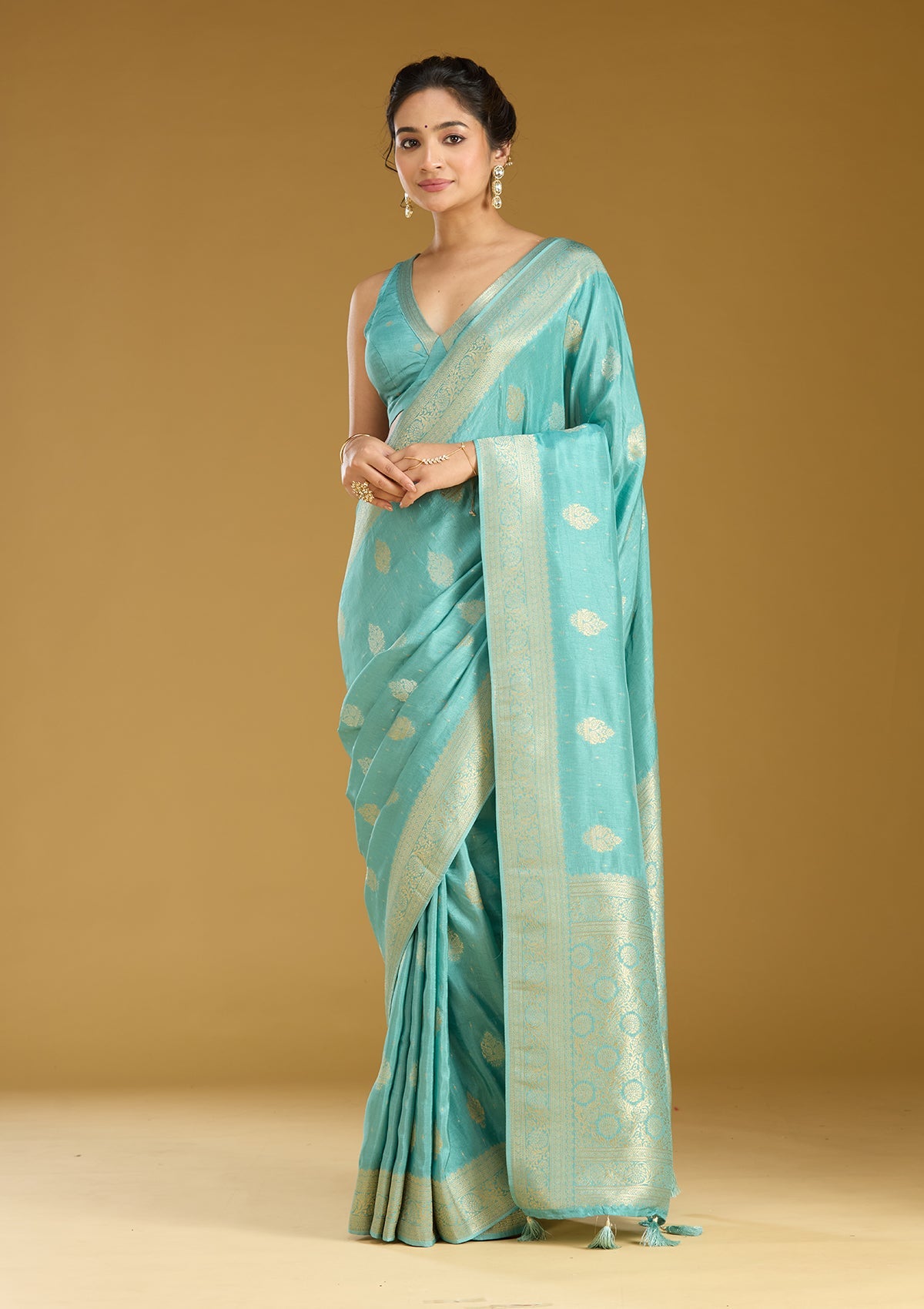 Sky Blue Zariwork (Gold) Silk Saree