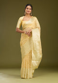 Beige Zariwork (Gold) Tissue Silk Saree