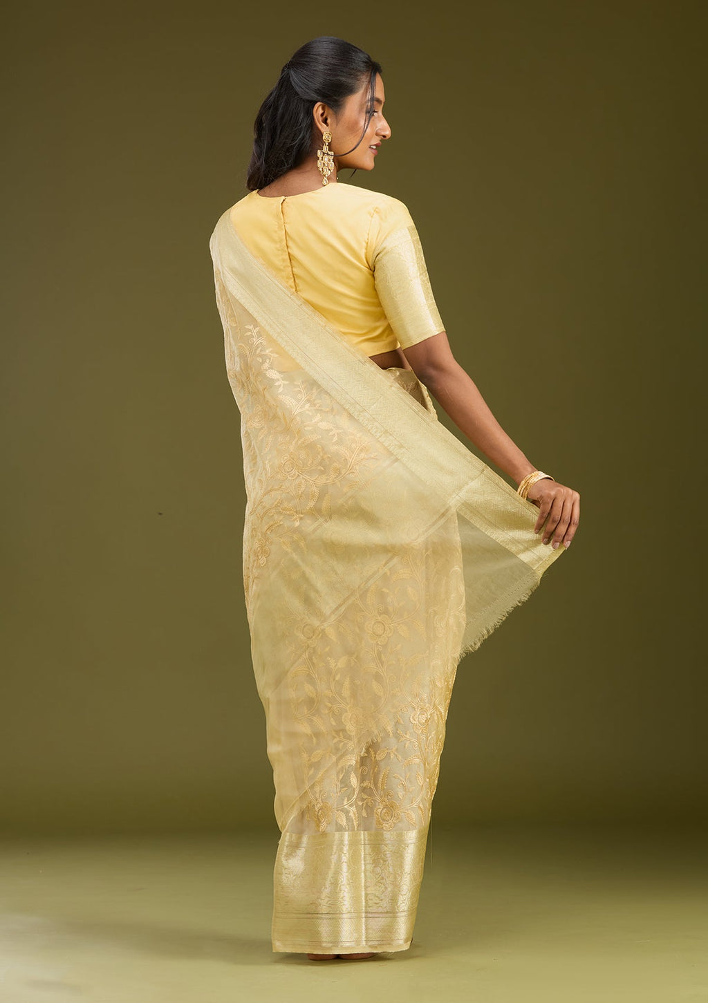 Beige Zariwork (Gold) Tissue Silk Saree