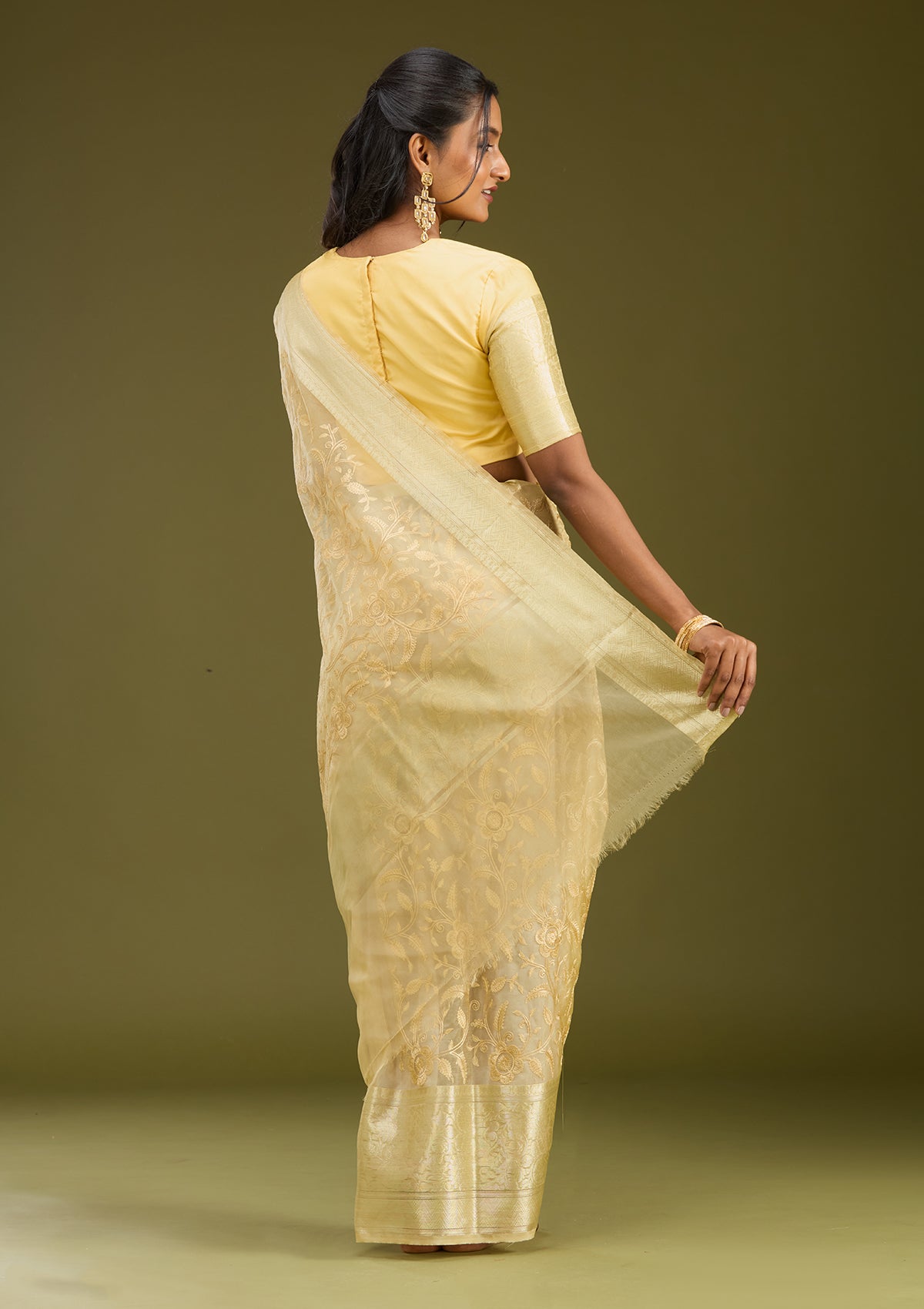 Beige Zariwork (Gold) Tissue Silk Saree