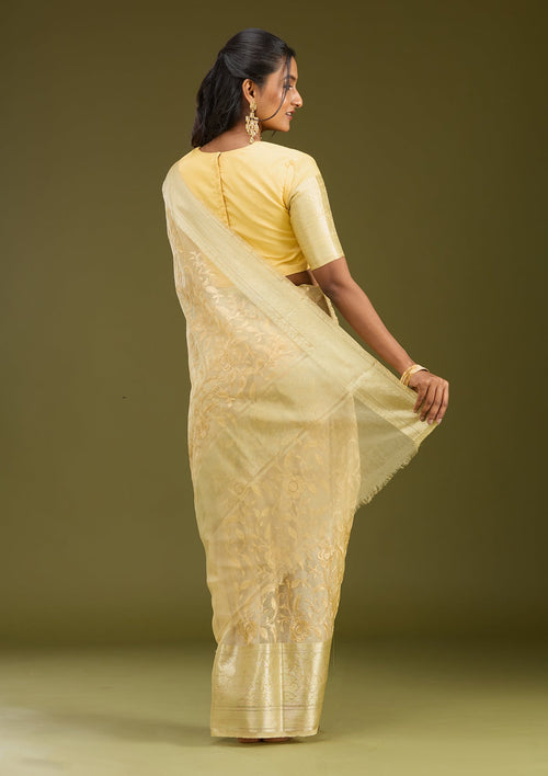 Beige Zariwork (Gold) Tissue Silk Saree