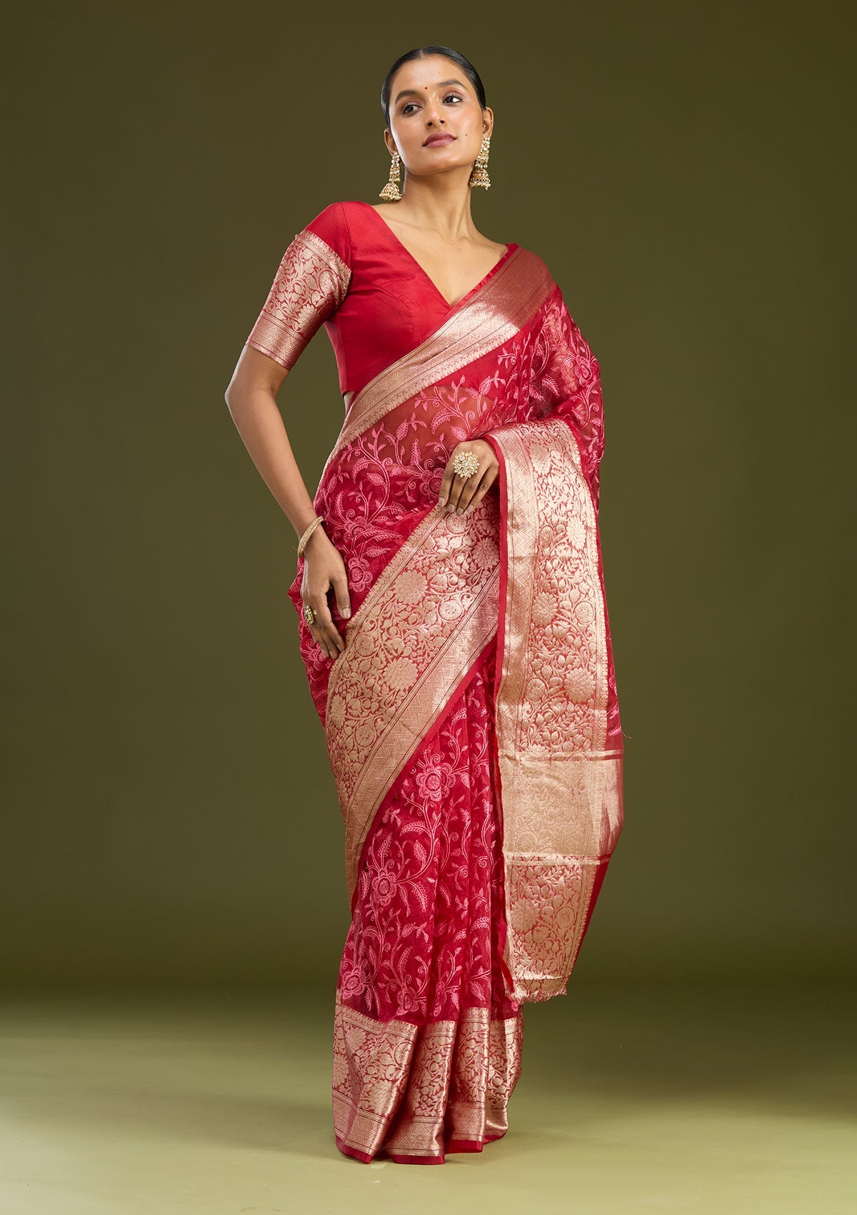 Maroon Zariwork (Gold) Tissue Silk Saree