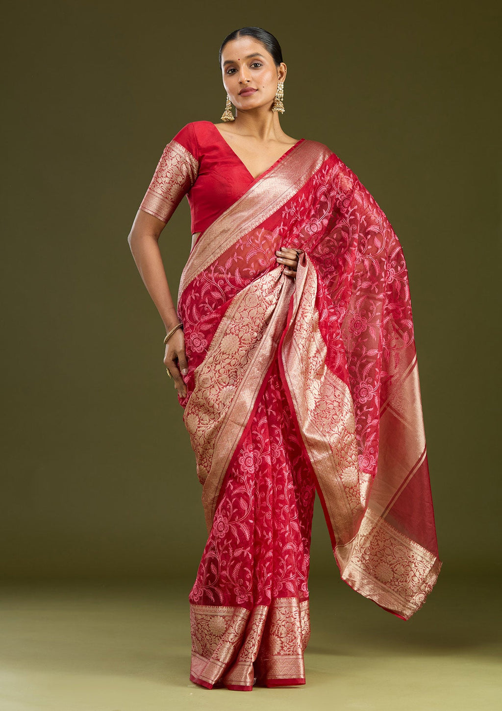 Maroon Zariwork (Gold) Tissue Silk Saree