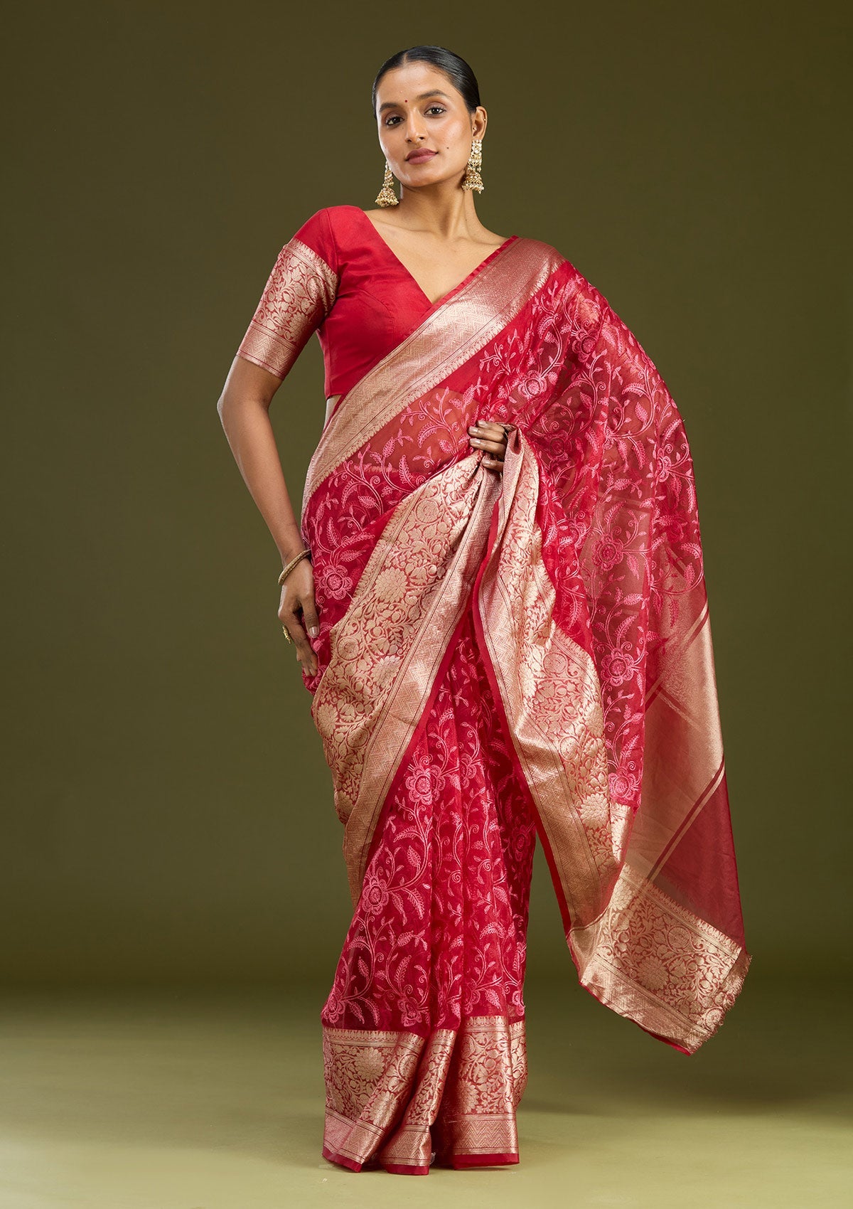 Maroon Zariwork (Gold) Tissue Silk Saree