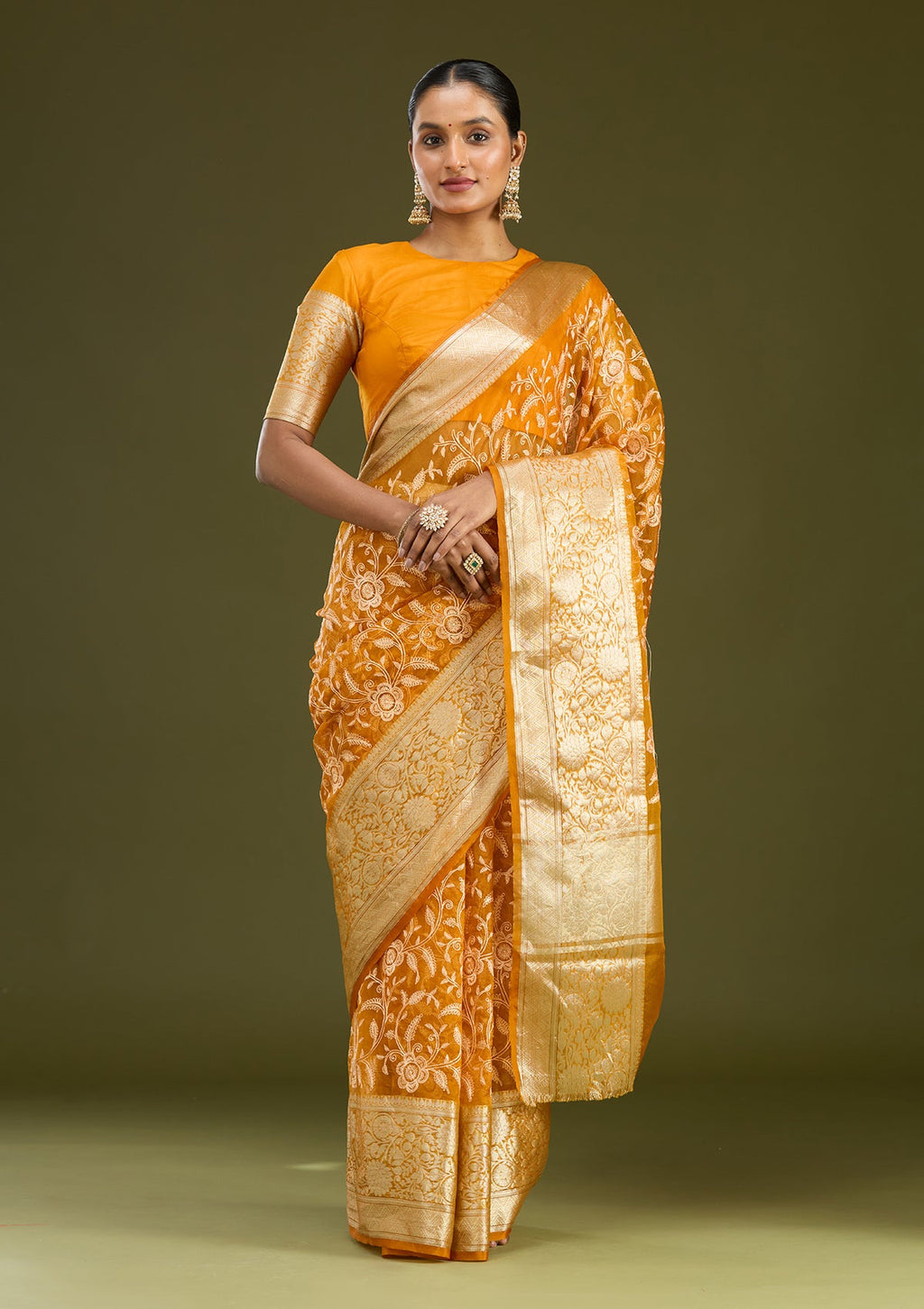 Mustard Zariwork (Gold) Tissue Silk Saree
