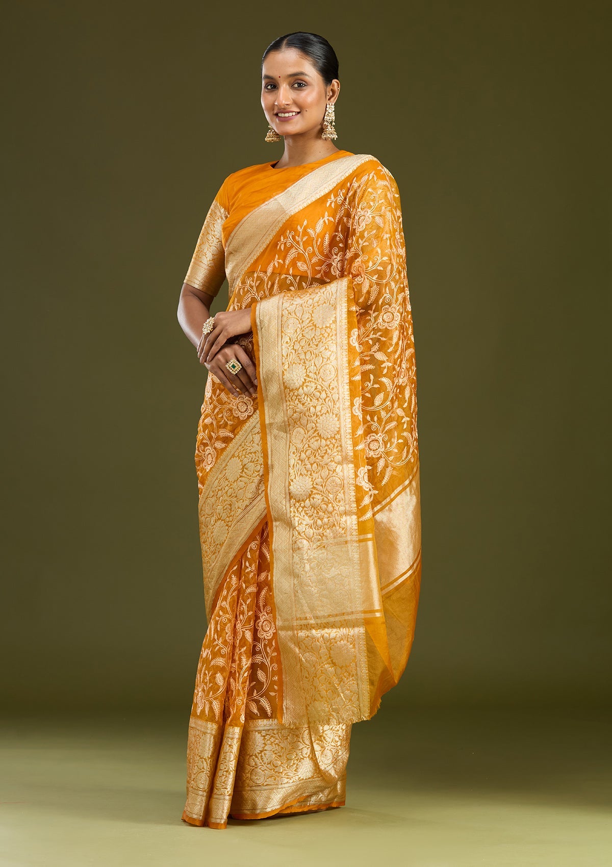Mustard Zariwork (Gold) Tissue Silk Saree