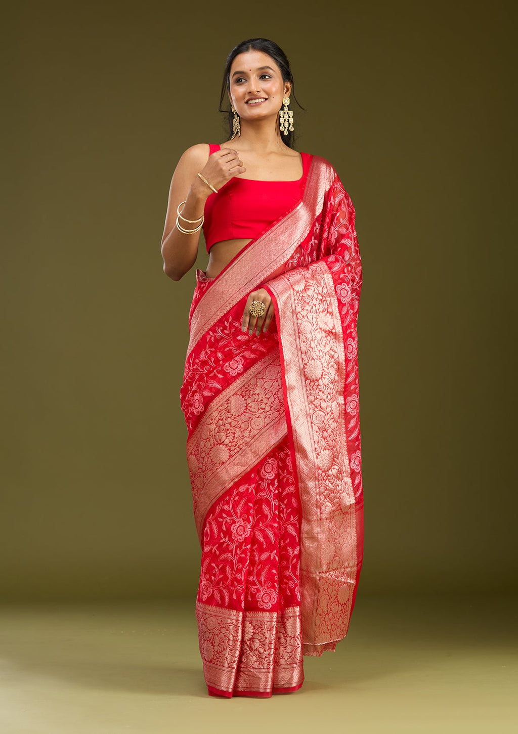 Red Zariwork (Gold) Tissue Silk Saree