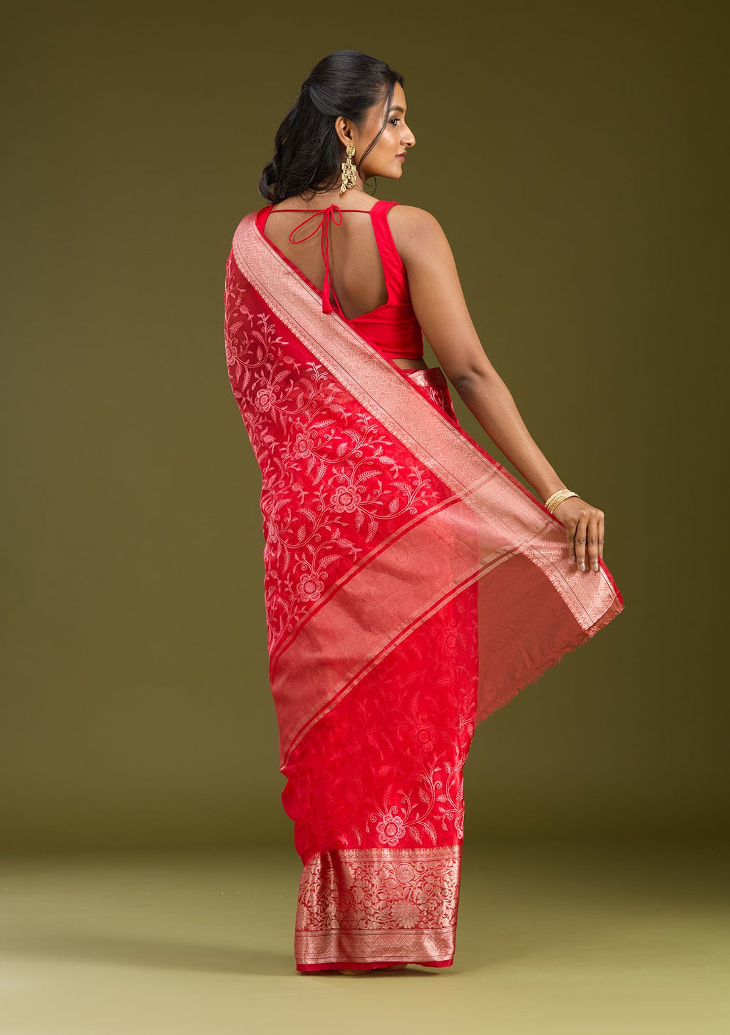 Red Zariwork (Gold) Tissue Silk Saree