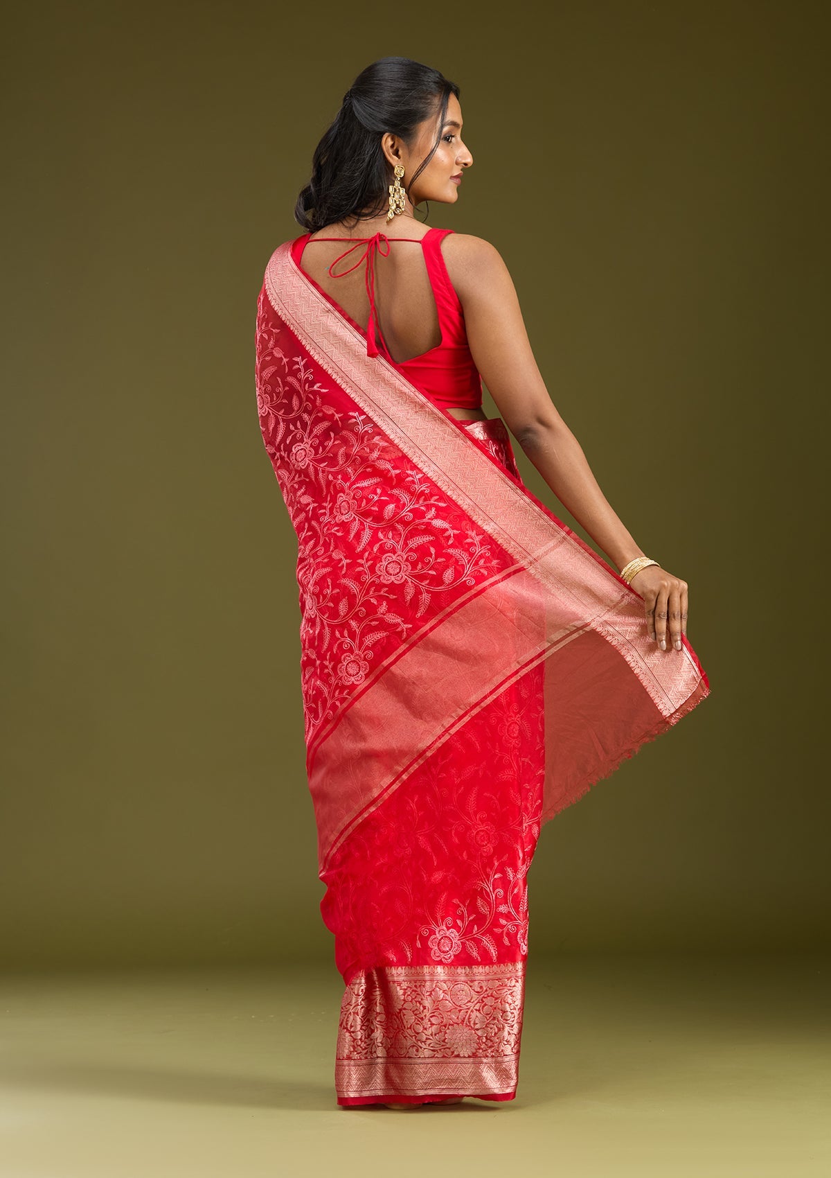 Red Zariwork (Gold) Tissue Silk Saree