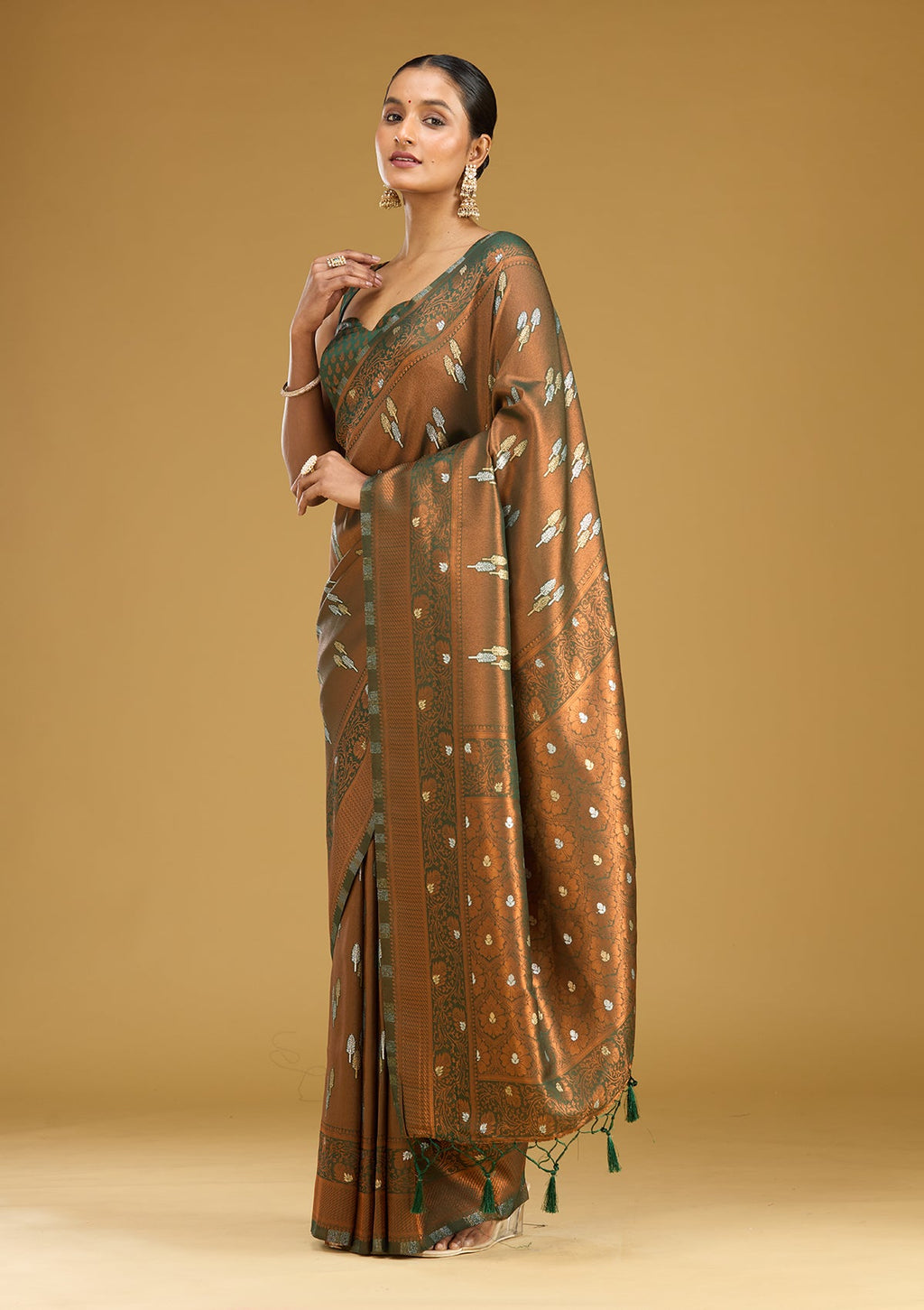 Mehendi Zariwork (Gold) Silk Saree