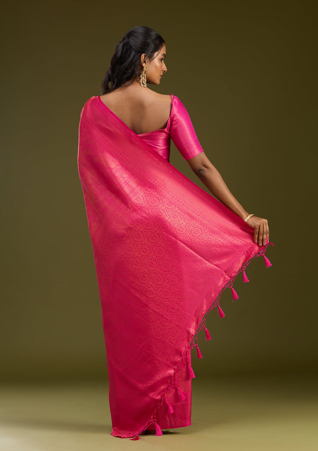 Magenta Pink Zariwork (Gold) Silk Saree