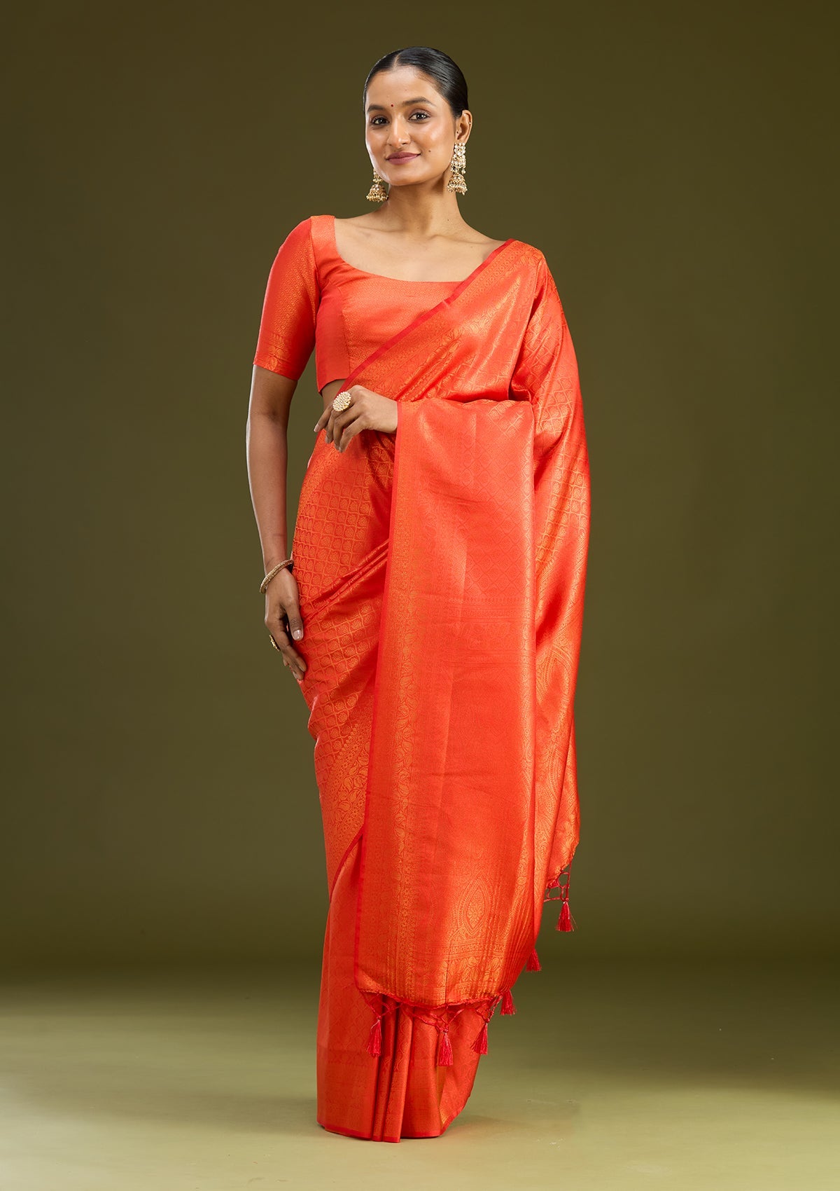 Orange Zariwork (Gold) Silk Saree