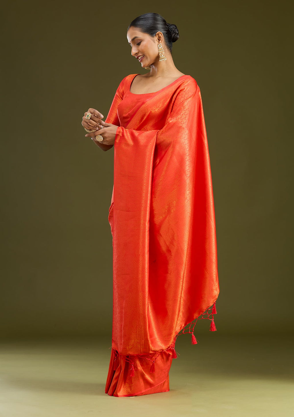 Orange Zariwork (Gold) Silk Saree