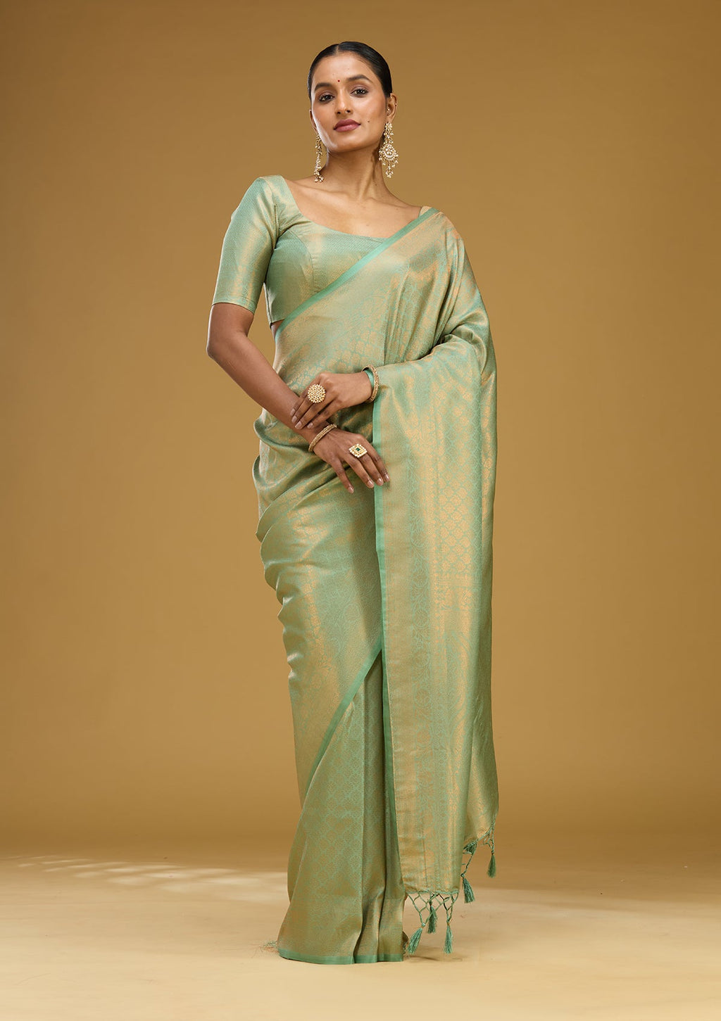 Sea Green Zariwork (Gold) Silk Saree