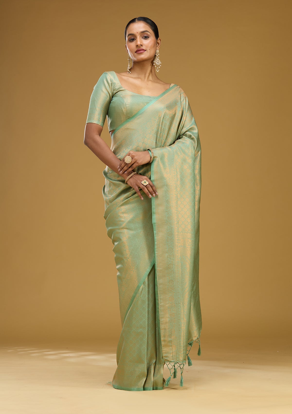 Sea Green Zariwork (Gold) Silk Saree