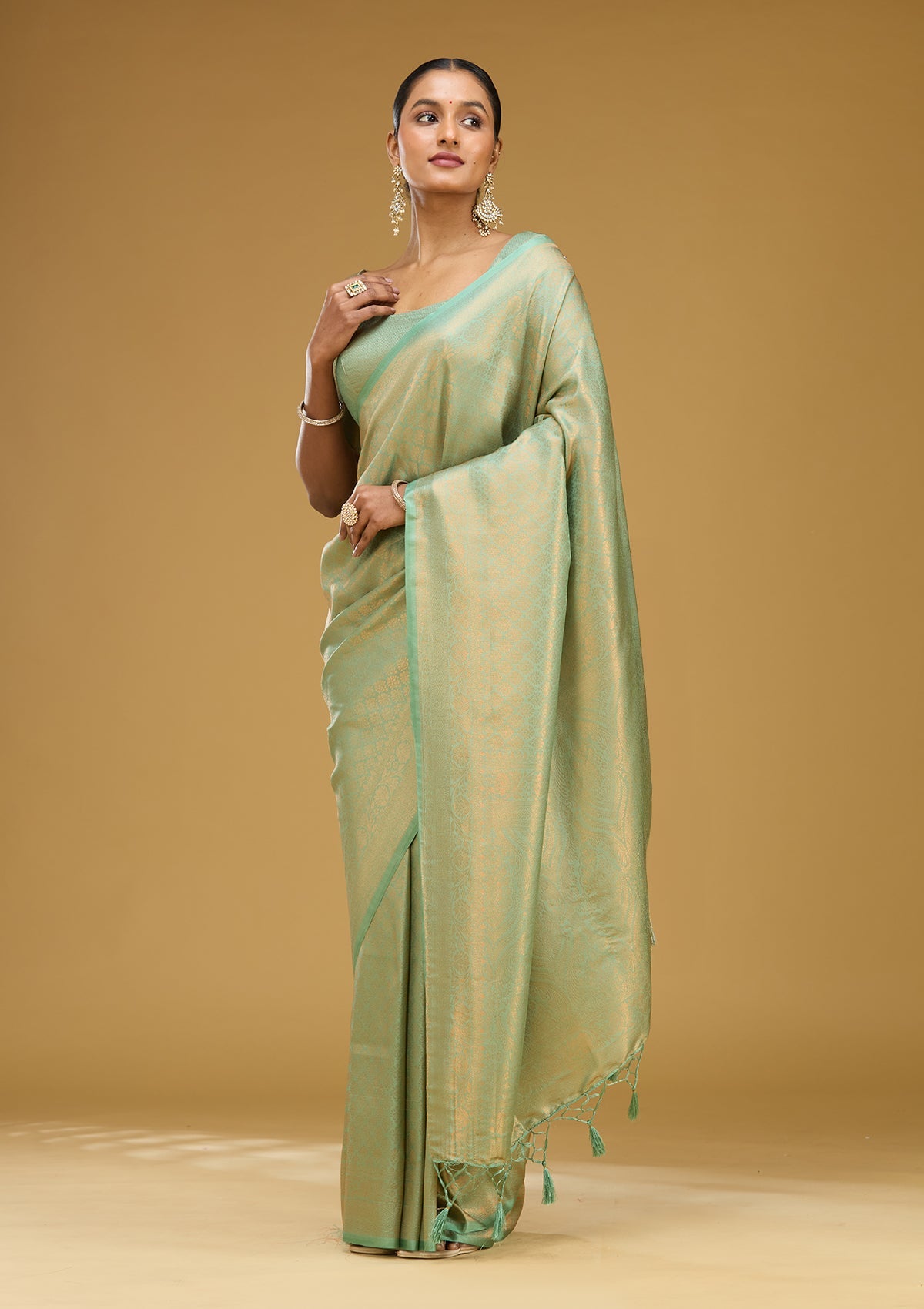Sea Green Zariwork (Gold) Silk Saree