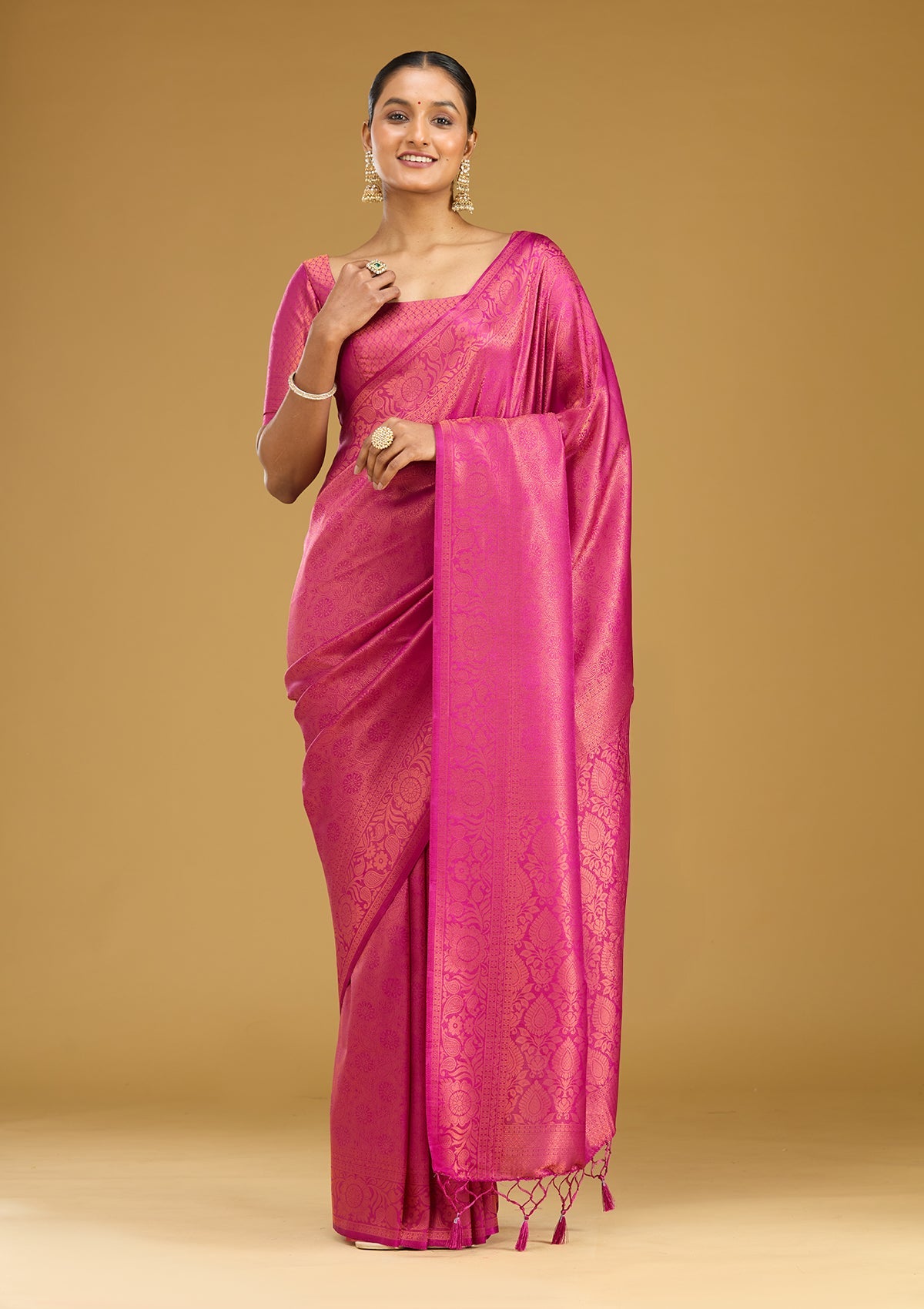 Wine Zariwork (Gold) Silk Saree