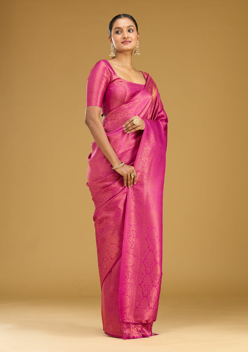 Wine Zariwork (Gold) Silk Saree