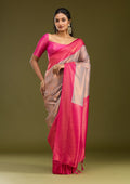 Light Grey Zariwork (Gold) Silk Saree