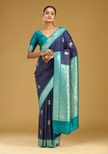 Navy Blue Zariwork (Gold) Silk Saree
