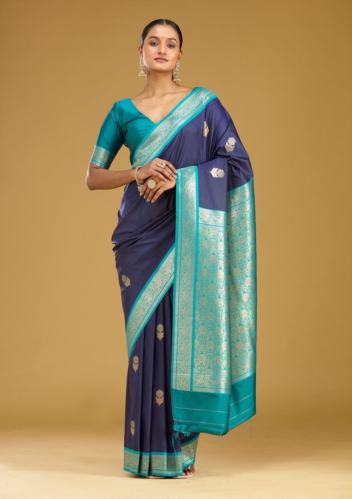 Navy Blue Zariwork (Gold) Silk Saree