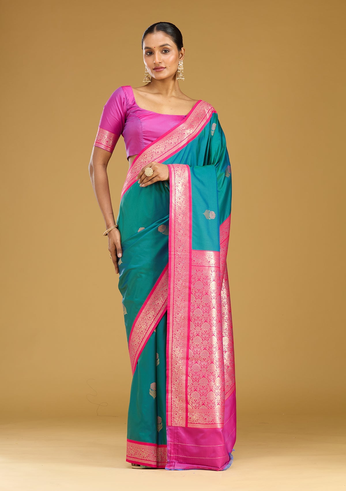 Peacock Blue Zariwork (Gold) Silk Saree