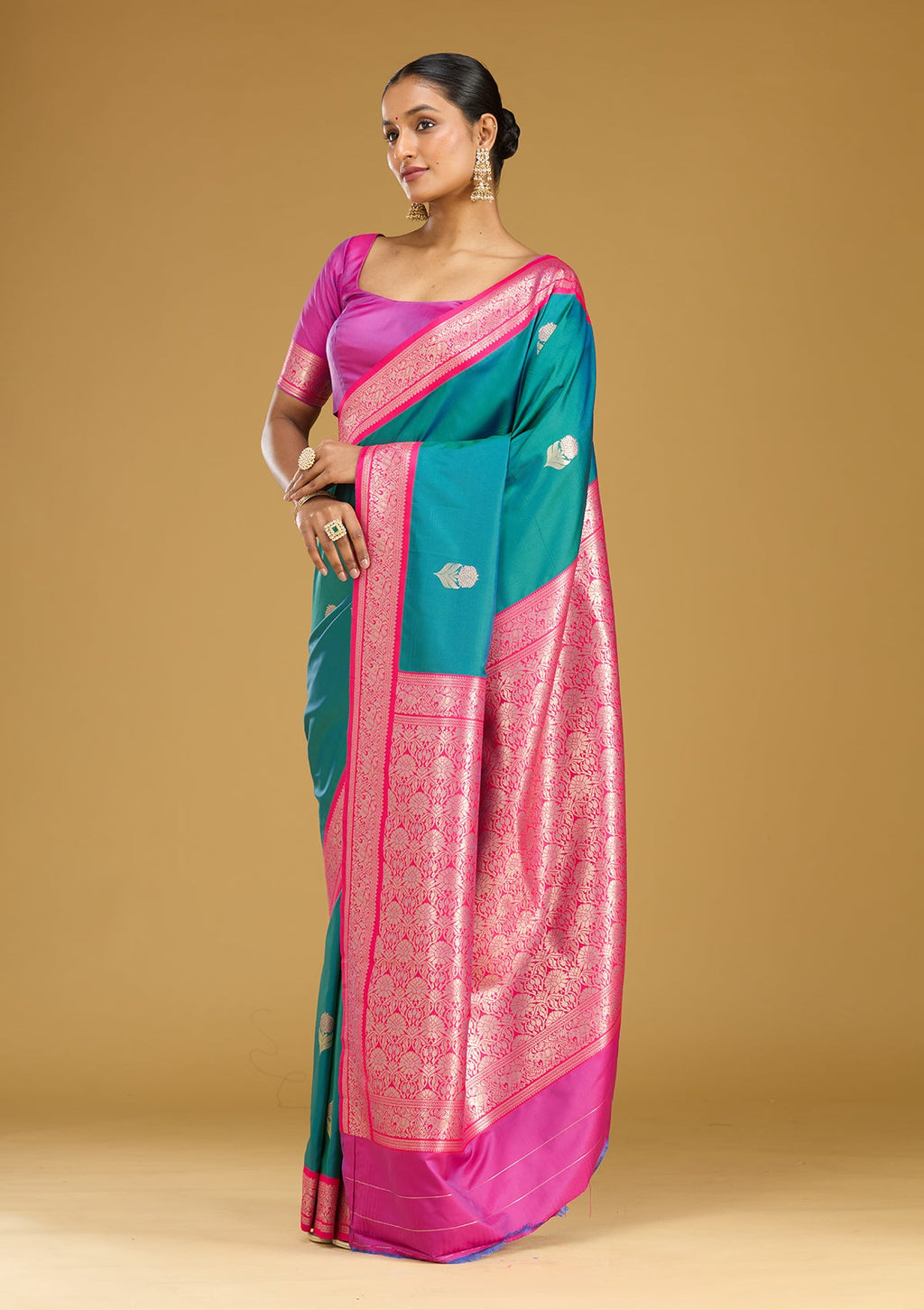 Peacock Blue Zariwork (Gold) Silk Saree
