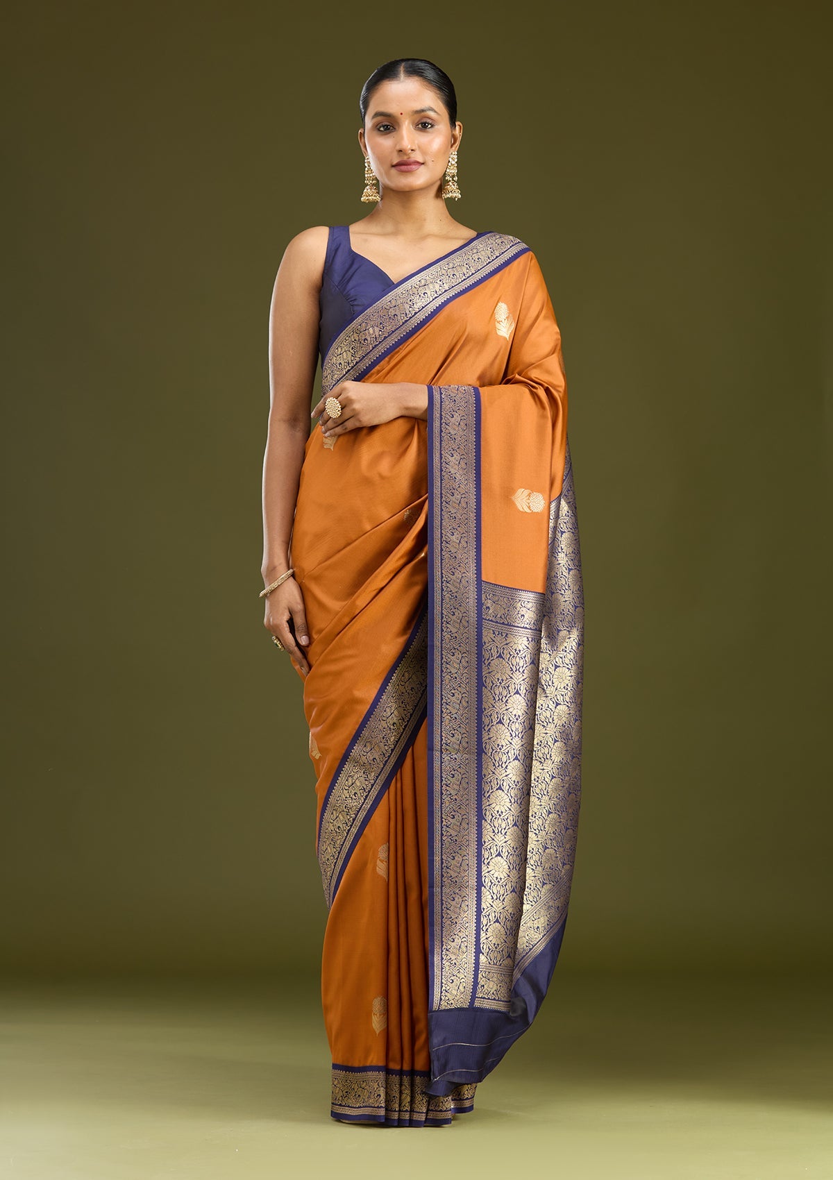 Rust Zariwork (Gold) Silk Saree