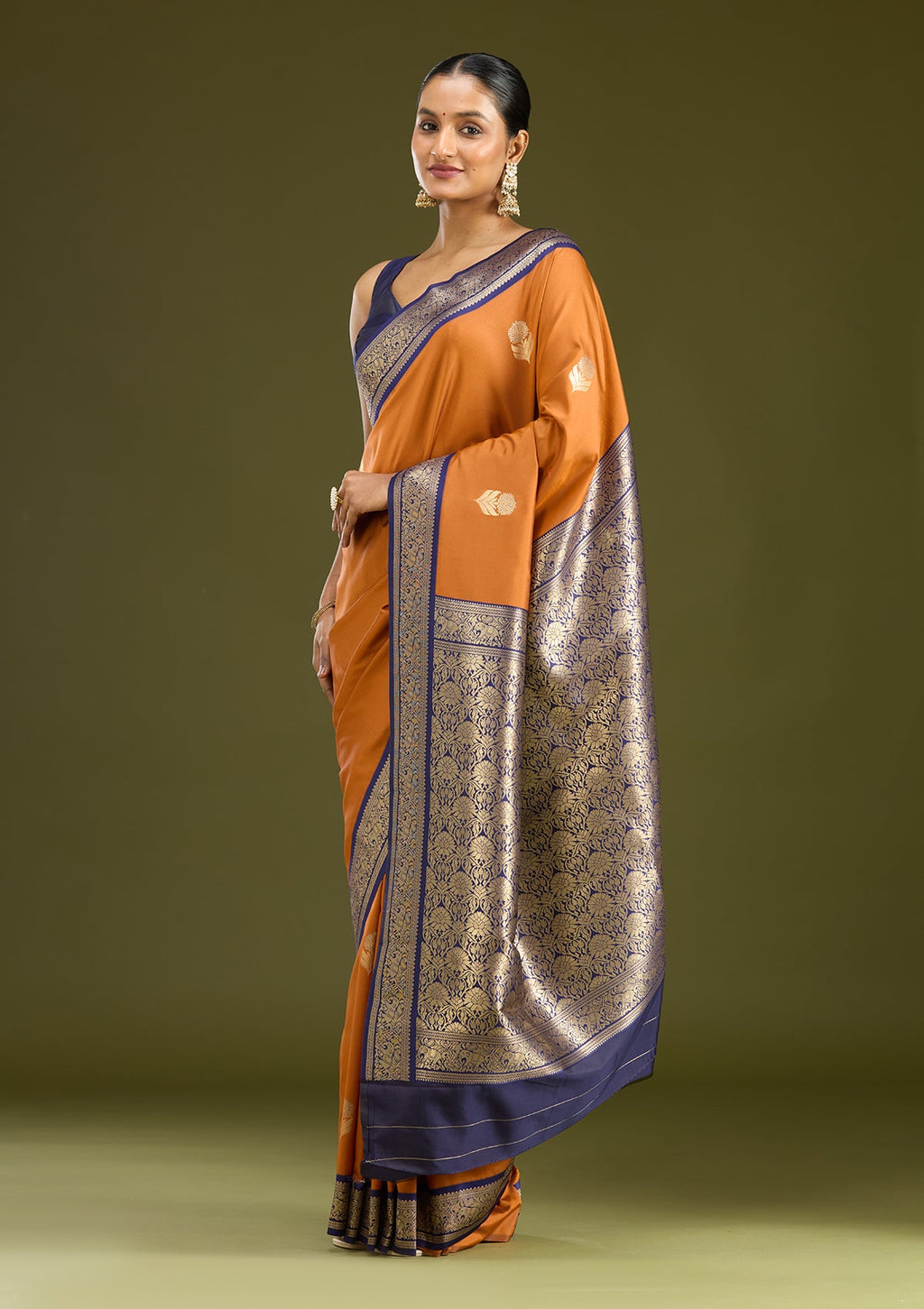 Rust Zariwork (Gold) Silk Saree