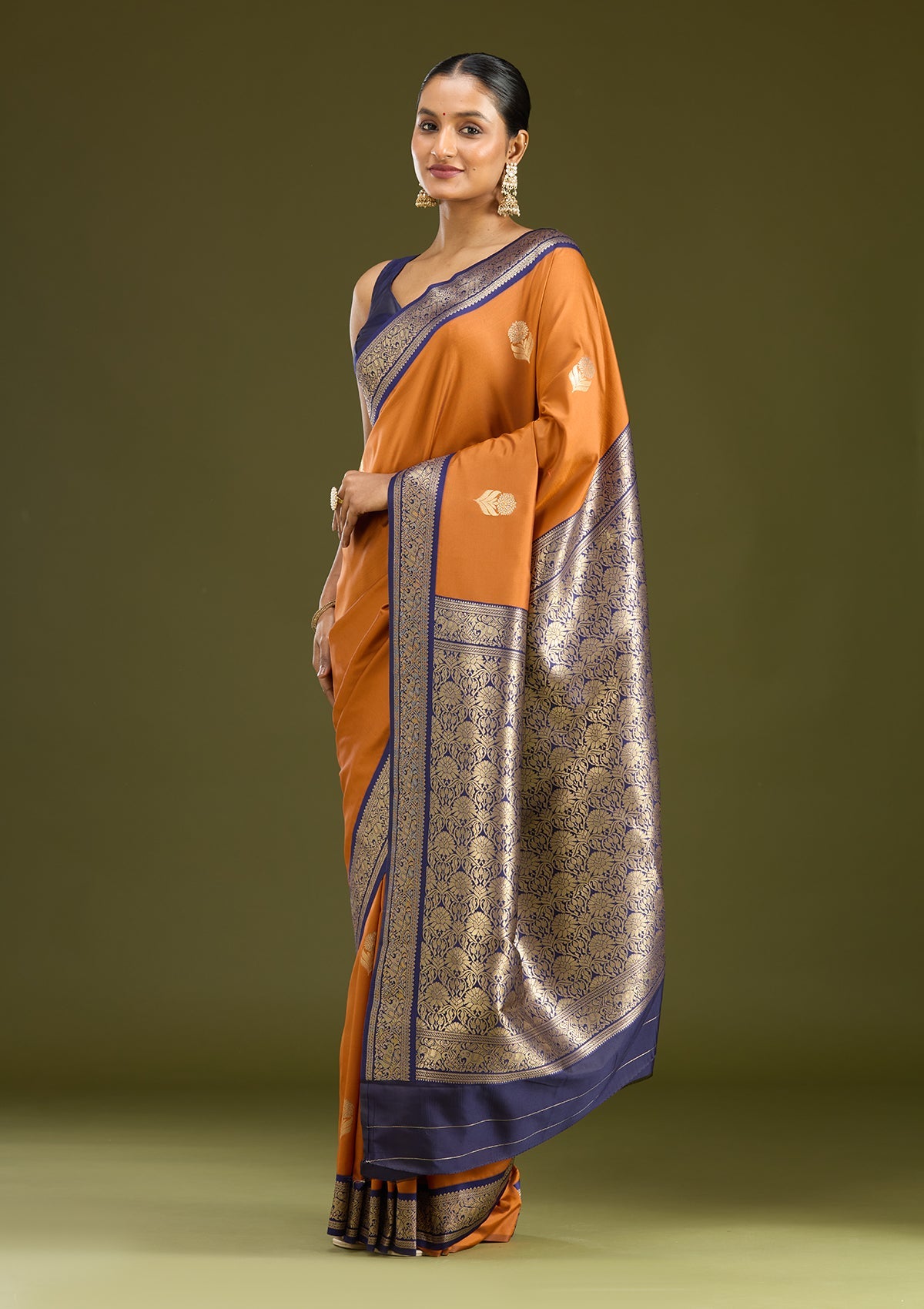 Rust Zariwork (Gold) Silk Saree